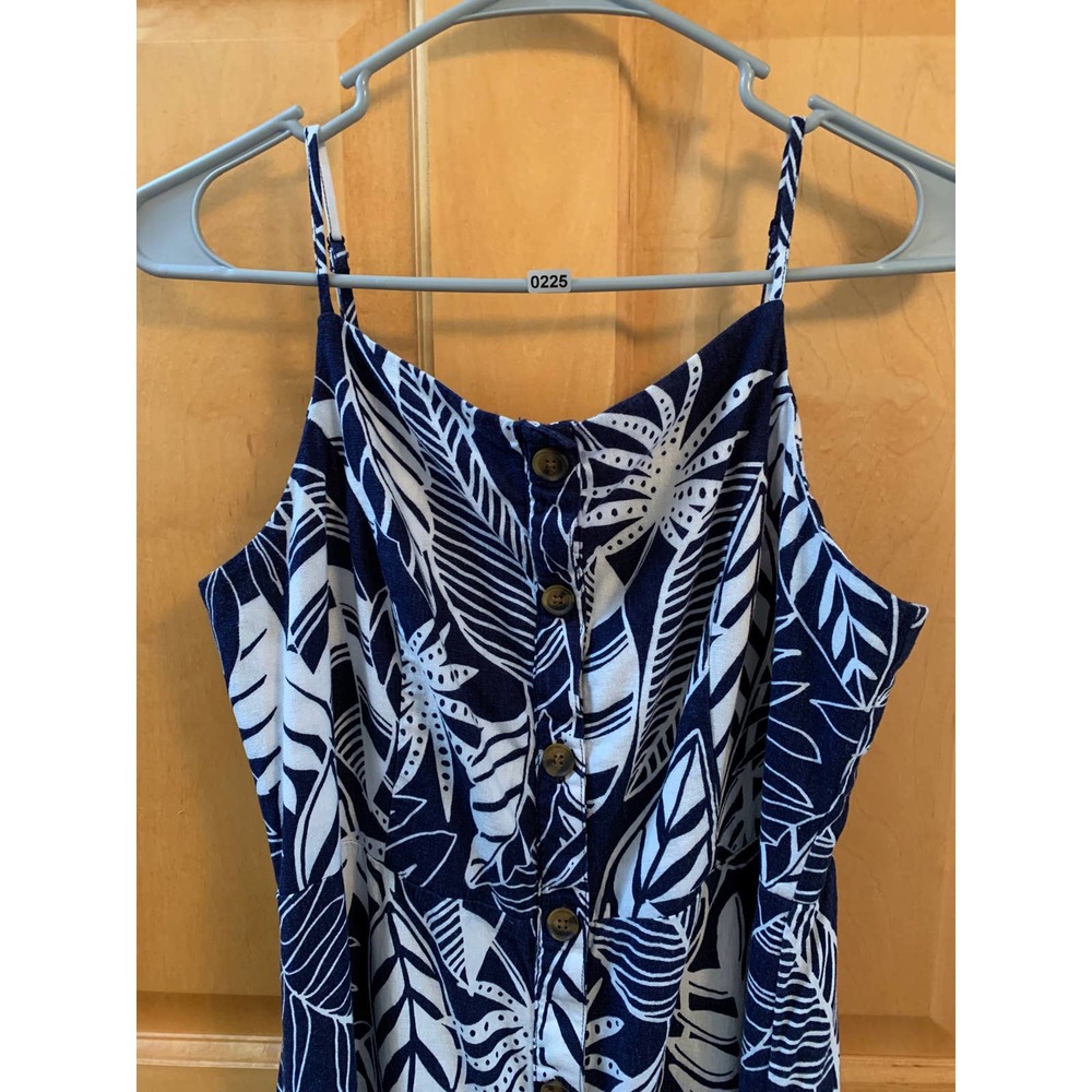 *K225 Old Navy Women's Large Tropical White & Navy Dress, Adjustable Straps EUC - Picture 4 of 9